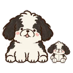 手書き風シーズーと小さなぬいぐるみのメイン画像